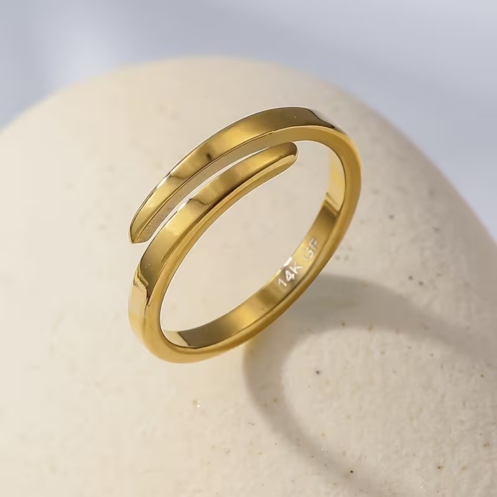 14K Gold Plated 304L Stainless Steel Bypass Wrap Ring Minimalist Size 6